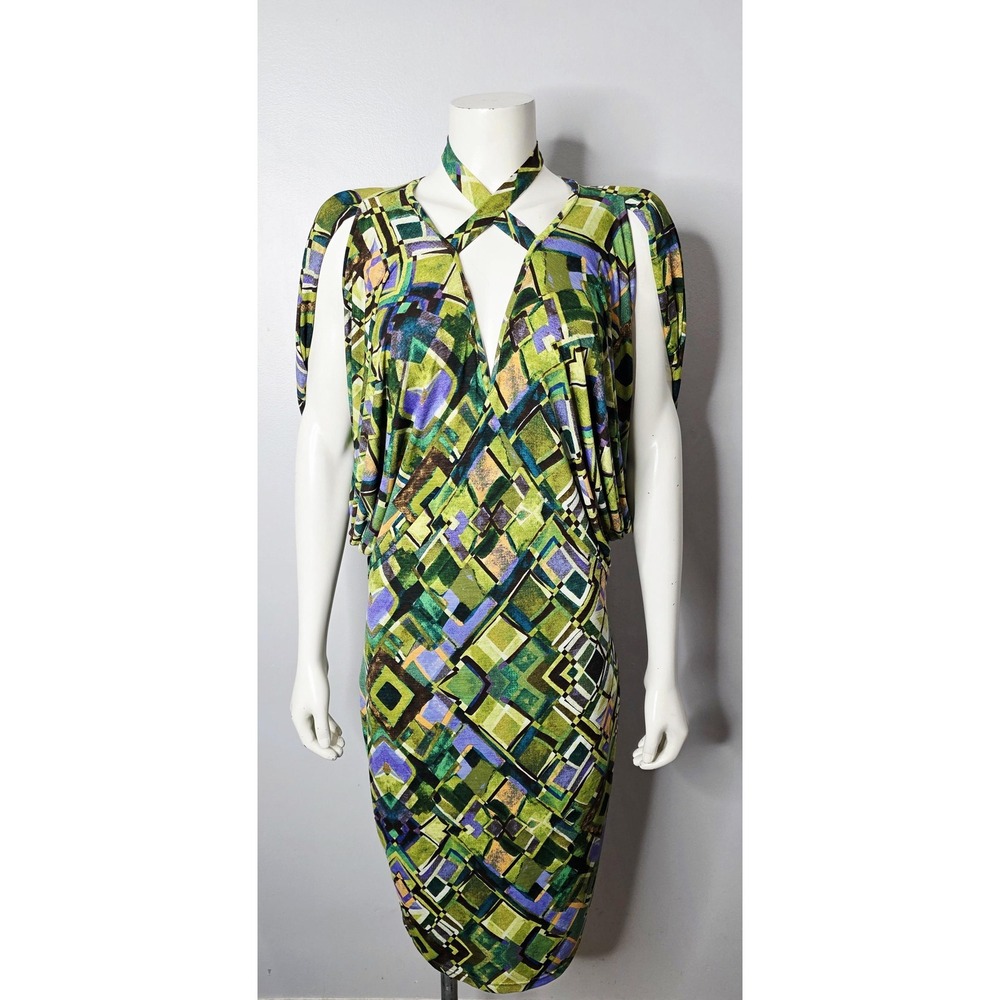 Vintage 1990s Dramatic Body Con Dress with Cape Sleeves by Franco Mirabelli